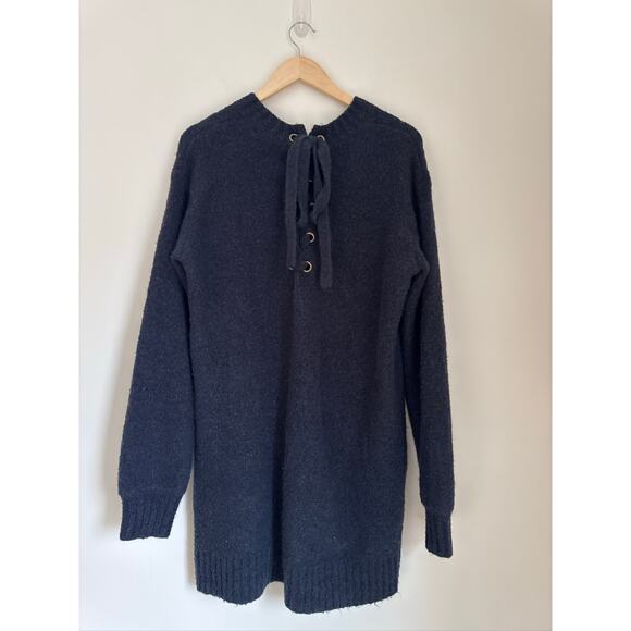 Lovers + Friends Suki Back Lace Up Sweater/Mini Dress- Navy - Medium - Picture 7 of 9